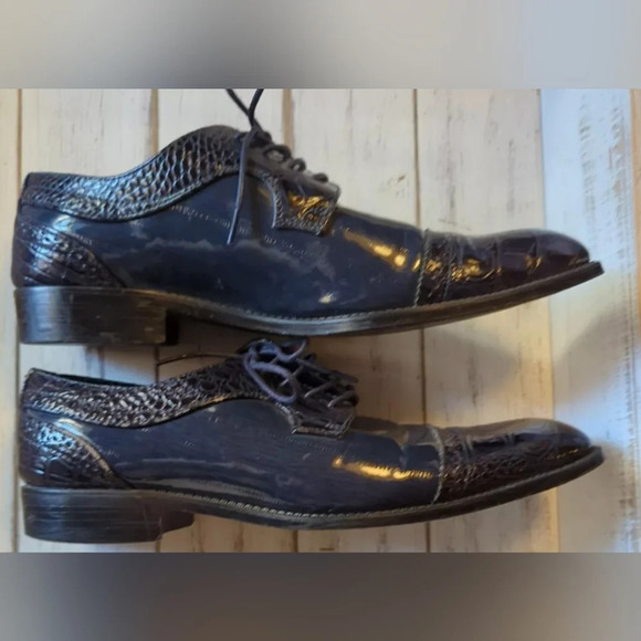 BOLANO Dallas 002 Navy Mens 9 Oxford Shoes Crock And Eel Print - Picture 3 of 10